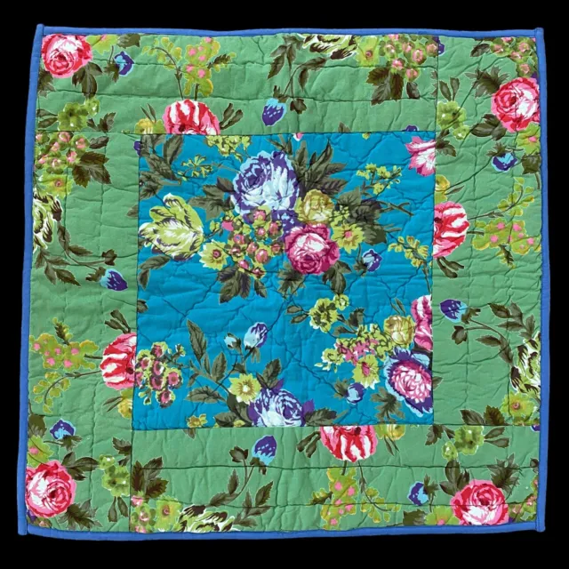 The Company Store Floral Patchwork Quilted Blue Green Pink EURO Pillow Sham