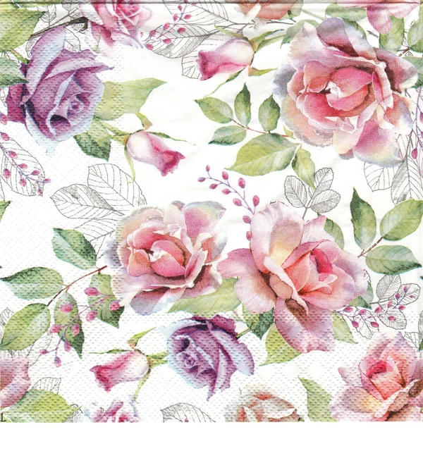 3 Servietten Blumen Rosen in rosa und lila  💙