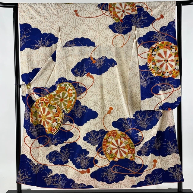 Furisode Genji Car Plum Gold Thread Golden Color Bruising Height 153Cm Length 62