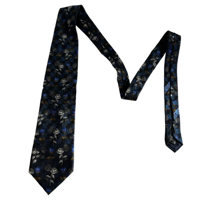 ERMENEGILDO ZEGNA TIE necktie gray blue floral geometric 100% silk ...