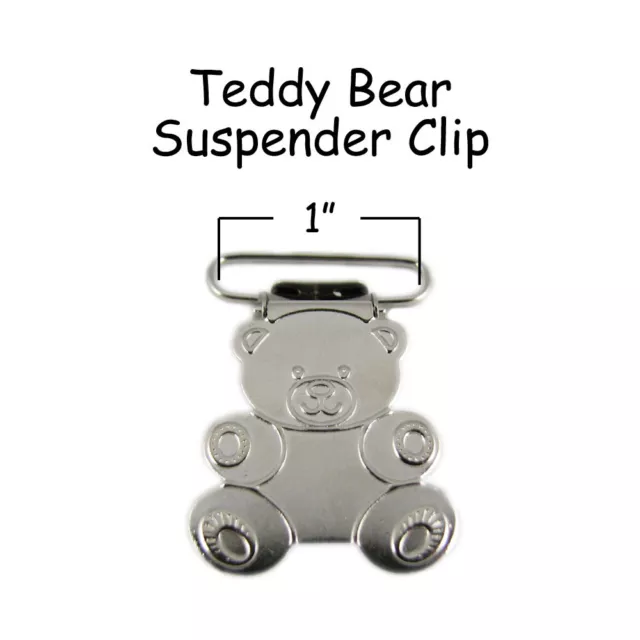 25 Suspender Paci Pacifier Holder Mitten Clips - Teddy Bear 1" w/ Inserts