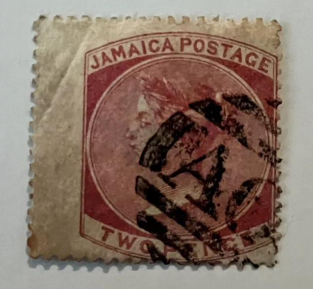 ERROR 1800's JAMAICA 2d STAMP QV, SIGNIFICANT HORIZONTAL SHIFT & SIGNED ON BACK