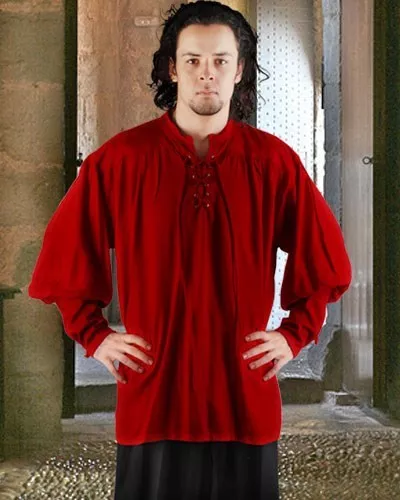 Renaissance Shirt Pirate Rayon S/M-XXXL Drawstring 7 Colors Wide Cuffs Eyelet