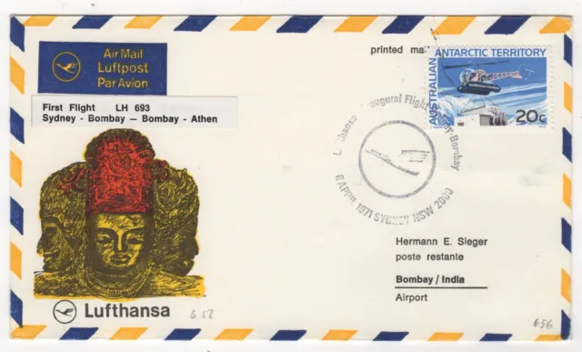 1971 Apr 6th. Lufthansa Flight Cover. Australia to India. AAMC 1729.