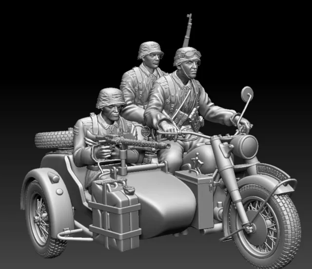 Ww2 German Motorcycle Crew  120mm Soldiers 1/16th Resin Printed