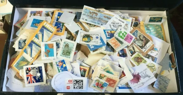 Kiloware Bulk Unsorted 75g Australian  Used Stamps on Paper  Approx 500-600