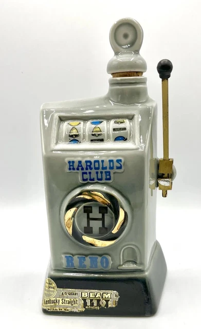 Vintage 1968 Jim Beam Harolds Club Slot Machine Liquor Decanter Ceramic