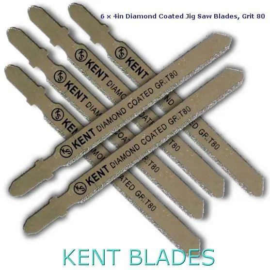 Kent 6 Pack 4" T-Shank Diamond Coated Jig Saw Blades Grit 80, JIG-353, New