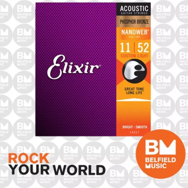 Elixir 16027 Acoustic Guitar Strings Nanoweb Custom Light 11-52 APB-NW-CL