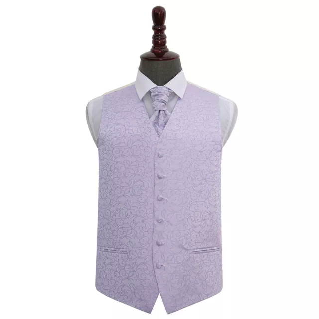 DQT Swirl Patterned Lilac Mens Wedding Waistcoat & Cravat Set