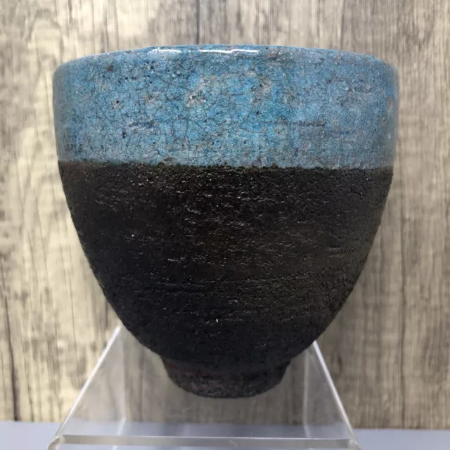 Geoff Townsend Raku Pottery Vase With Turquoise Crackle Glaze #1281