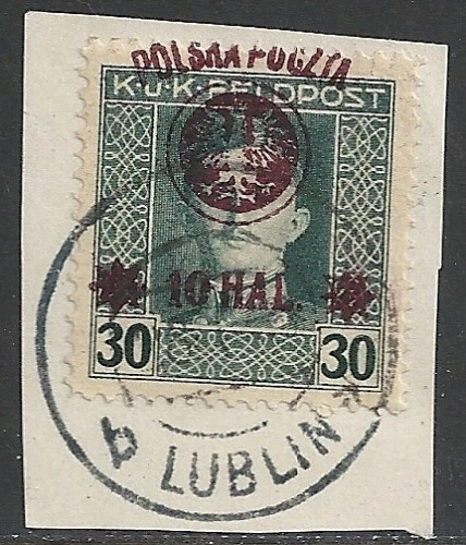 Poland 1918 MI 22b violet overprint  CANC  VF