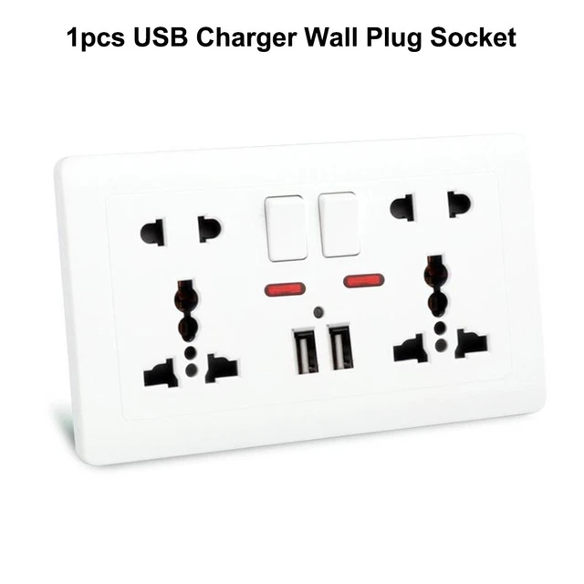 Double Mural Prise 2 Entrée 13A Avec 2 Chargeur USB Ports Électrique Assiette