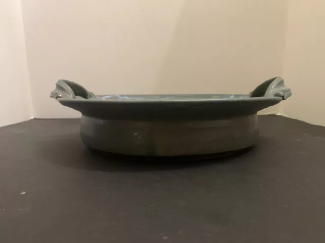 Vintage Blue Stoneware Double Handled Bowl Artist Signed