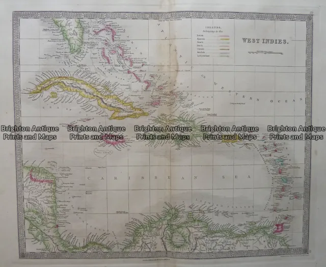 Antique Map - West Indies by Teasdale c.1847 Ref: 237-124