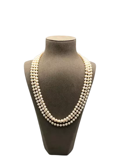 585er Weißgold Perlenkette  mit Verschluss mit Rubinen