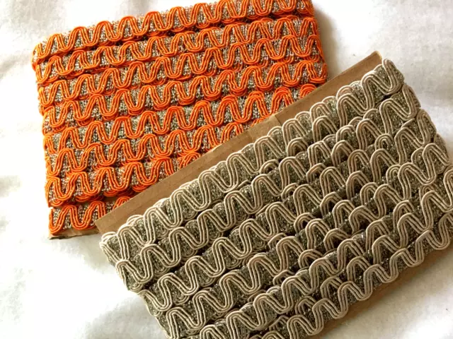 2 tarjetas super retro años 80 VINTAGE trenza 15mts naranja/plata 10mts de beige/plata