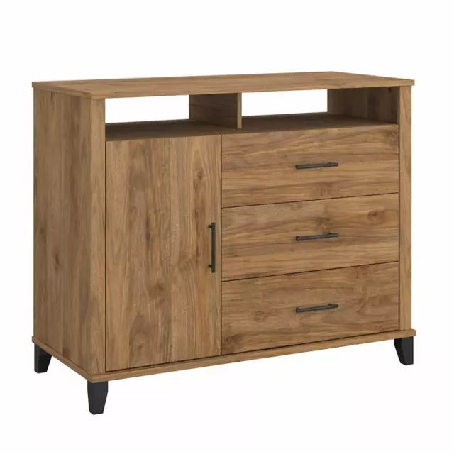 Pemberly Row Tall Sideboard Buffet Cabinet in Fresh Walnut - Engineered Wood