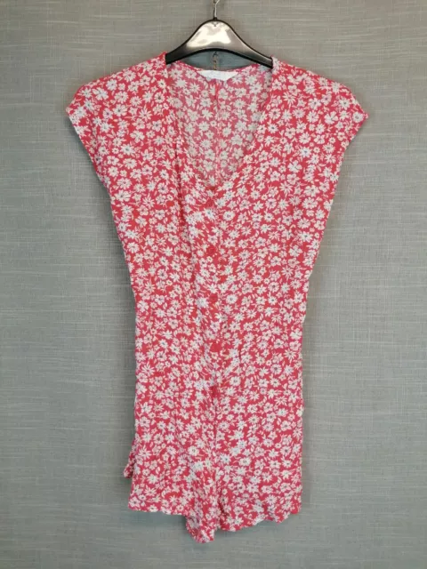 Primark Playsuit Size 8 Orange Red Floral Short One Piece Button Through