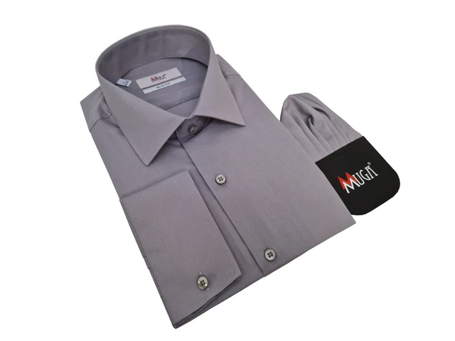 Camicia uomo slim fit braccio lungo 41/42 taglia L grigio