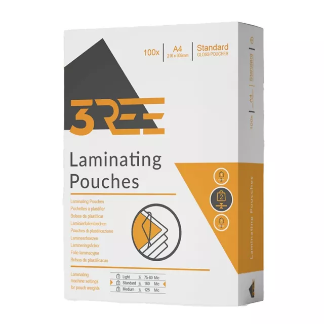 100 x A4 LAMINATING POUCHES GLOSS LAMINATOR LAMINATE SHEETS SLEEVES 160 MICRONS