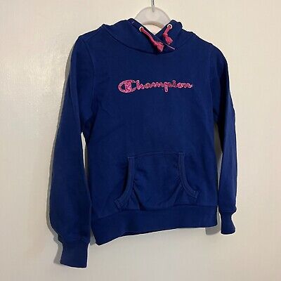 Champion Girls Pink  / Blue Classic Logo Hoodie Pullover - 7-8 Yrs Small