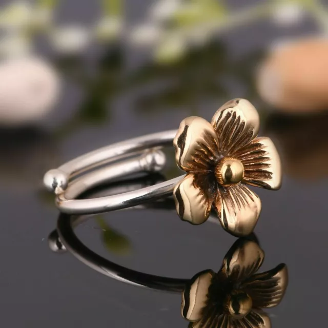 Minimalist Dainty Flower Adjustable Ring 925 Sterling Silver Daily Wear Ring