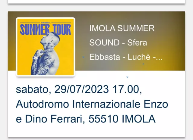 Vendo 3 biglietti concerto imola summer sound per la Romagna: Sfera,Shiva,Luchè