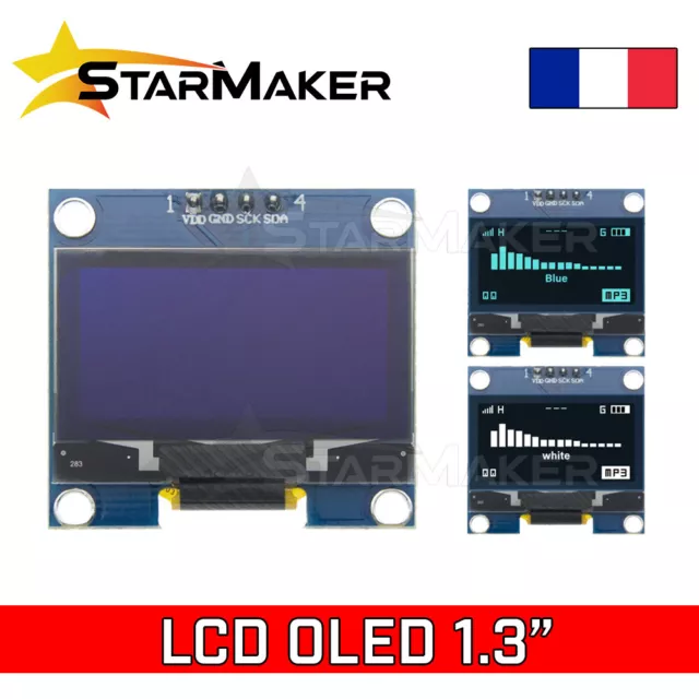 Écran OLED 1.3" 128x64 Module LCD I2C SH1106 affichage blanc bleu pour Arduino