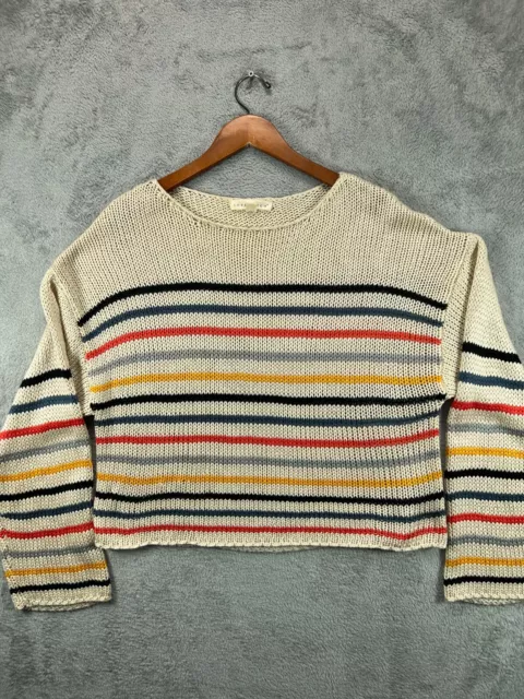 LoveStitch Womens Large Sweaters Slouchy Beige Stripe Chunky Knit Long Sleeve