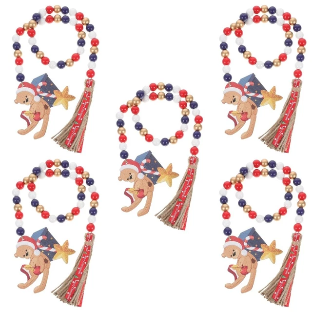 5 Pieces Xmas Tree Ornaments Bear Bead String Bear Woodsy Decor Decorations