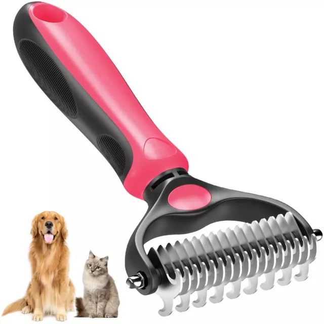 PET GROOMING BRUSH - Double Sided Shedding and Dematting Undercoat Rake ...