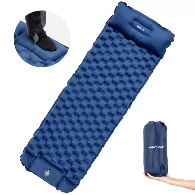 Blue Inflatable Camping Mattress Air Mat Sleeping Pad Hiking Roll Up Bed Mat New