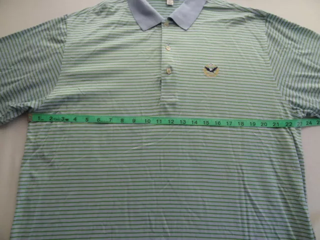 Peter Millar L Spearmint Green Striped Lisle Polo Golf Shirt Knit Collar 3516 3