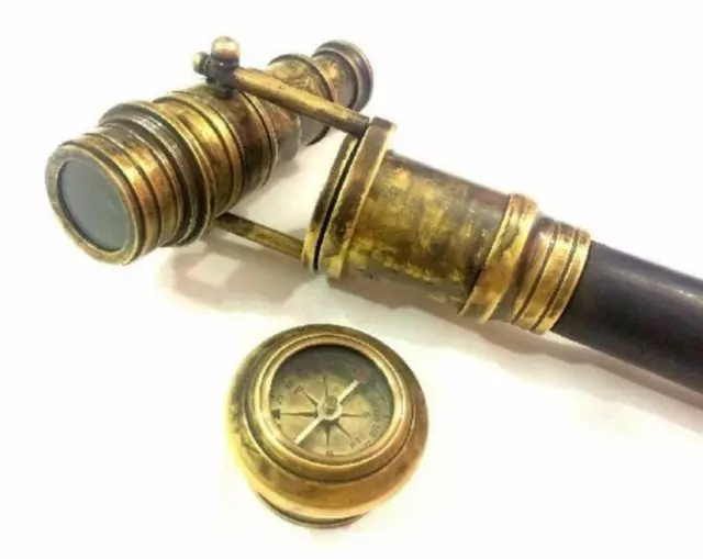 Nautical Compass Telescope stick Cane Victorian Look Complete Walking stick gift