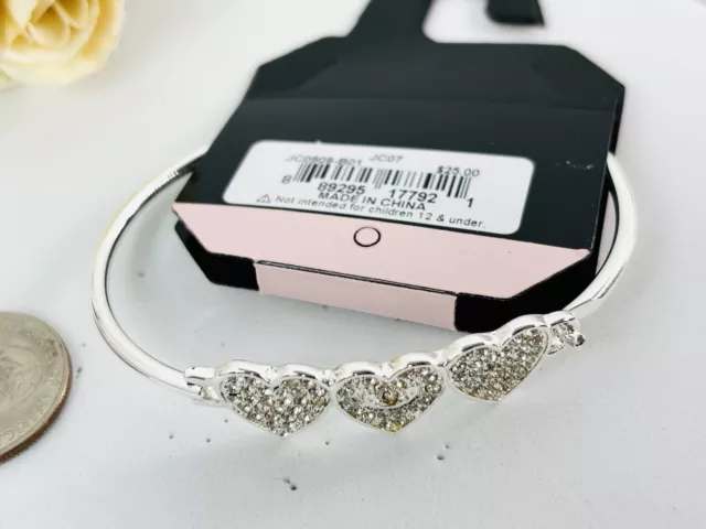 Juicy Couture Silver Tone Crystals Pave Heart Logo Bangle Bracelet 2