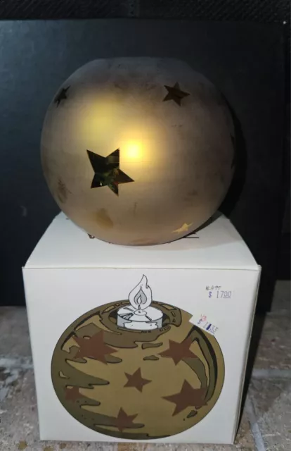Department 56 Frosted Gold Mercury Glass Stars Votive w/ 1 Candle in Box