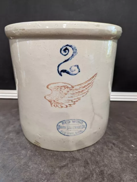 Antique Red Wing Union Stoneware 4" Wing 2 Gallon Crock