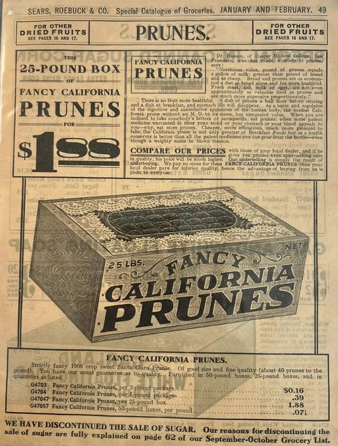 Vintage California Prunes￼ ￼Print Ad From 1907 Sears Catalog