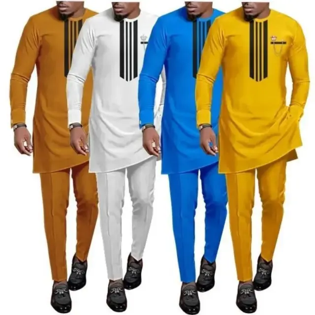 2023 African Men Dashiki Long Sleeve 2 Piece Set Traditional Africa Clothing Str