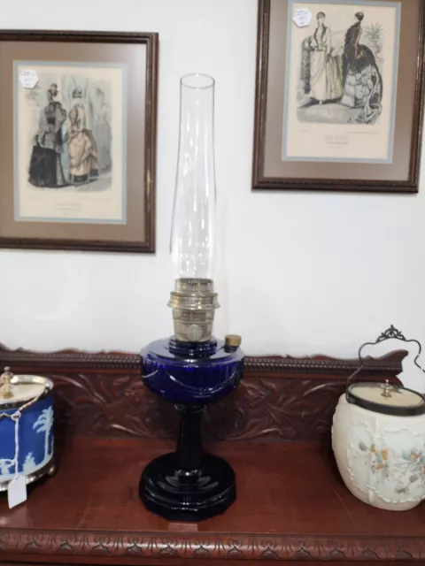 Aladdin Cobalt Blue Model B Burner Lincoln Drape Oil Lamp