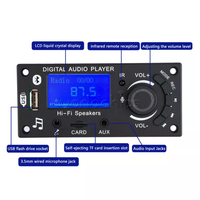 12V LCD MP3 Decoder Board Bluetooth 5.0 FM Audio Module WMA WAV + Remote Control 2