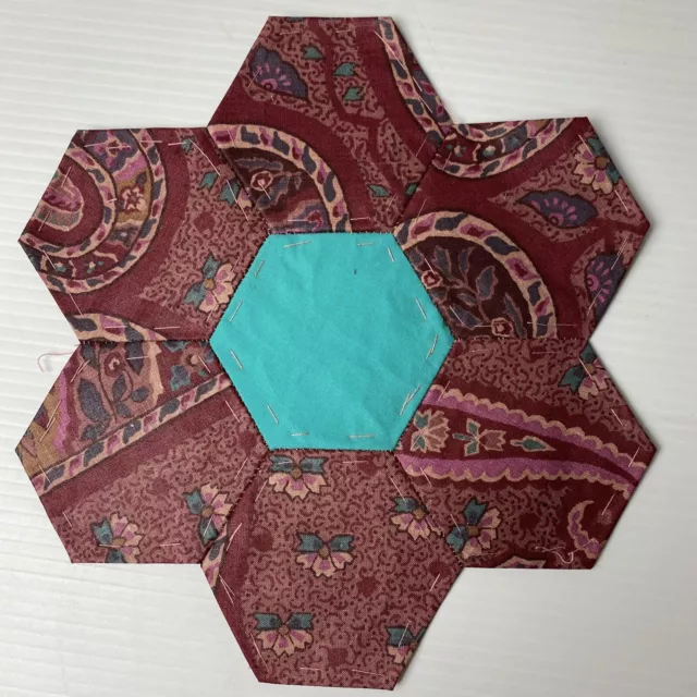 Hexagon Quilting 9" Block ~ 132 ~ Hand Pieced using vintage material