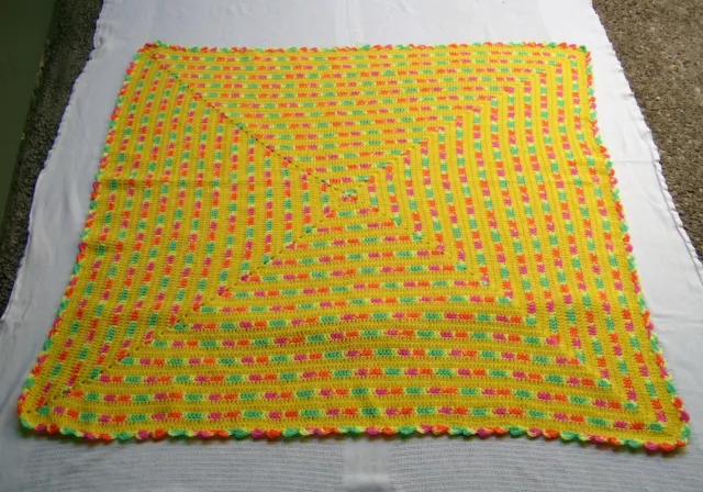 Lap Blanket--Throw--Afghan--Bright Yellow/Multicolor--Hand Crochet