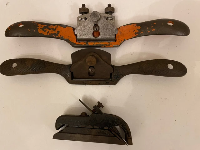 Vintage Lot Wood Tools, Bullnose Rabbet Plane, Curved & Flat Bottom Spoke Shave