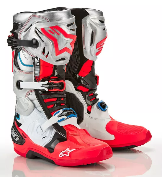 2023 Alpinestars Tech 10 Boots New Ltd Edition Vision Black Silver Red Motocross