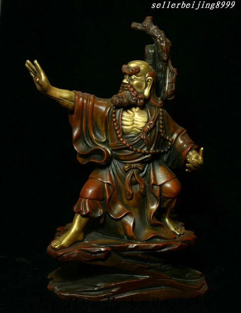Antique Tibetan Buddhism Bronze Gilt Arhat Damo Bodhidharma Dharma Buddha Statue