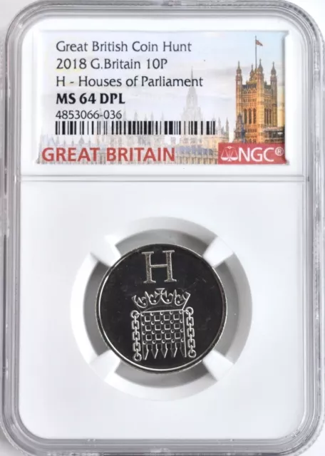 2018 10P GREAT BRITAIN H Houses of Parliament NGC MS64 DPL BRITISH COIN HUNT
