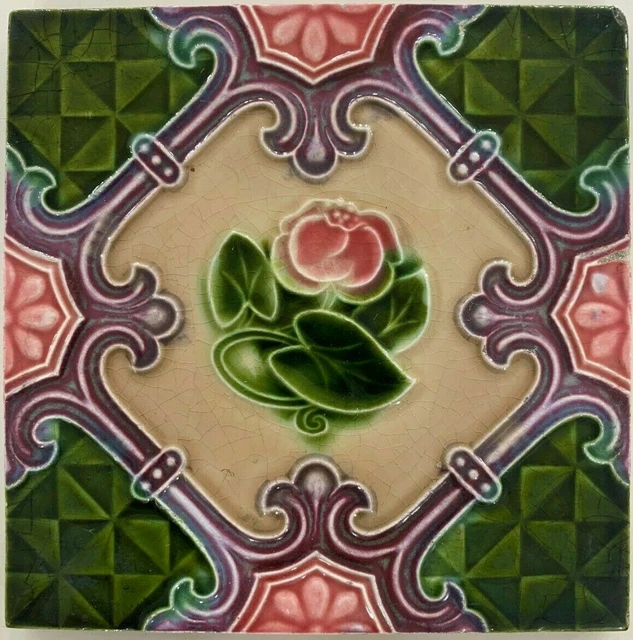Rare art nouveau majolica made in belgium tile vintage Belga antique vintage