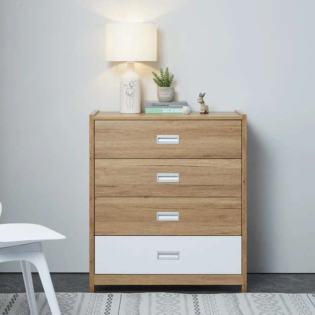 Cassetti portaoggetti 4 cassetti camera da letto mobili per la casa effetto rovere comodino bianco